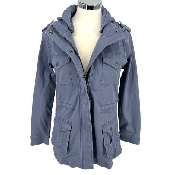 Market & Spruce Hooded Utility Jacket Blue Size XS NWT - Picture 1 of 15